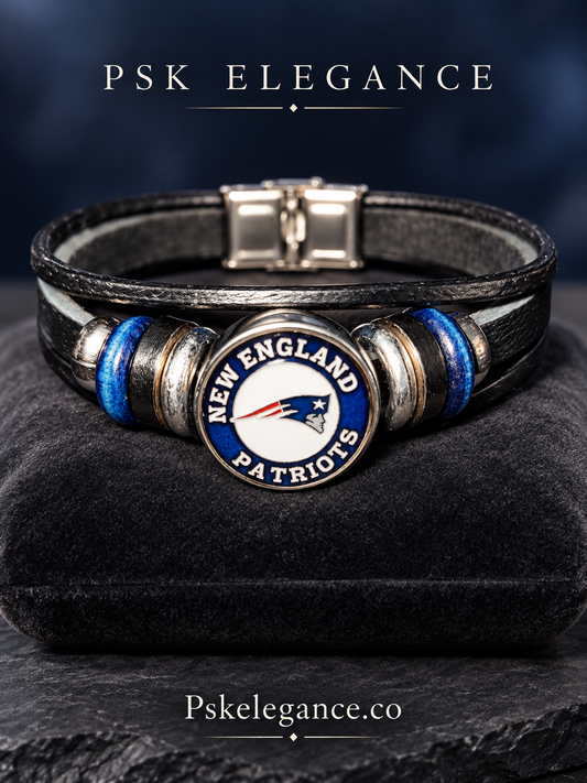 New England Patriots Black Bracelet with Blue Accents
