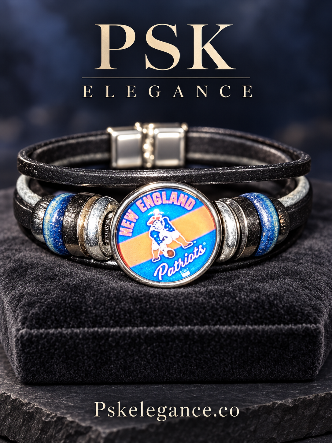 New England Patriots Black Bracelet with Blue Accents