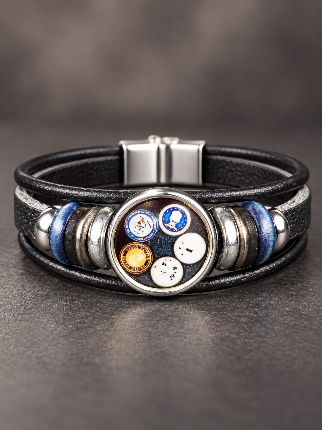 Black PU Leather Sports Medallion Bracelet