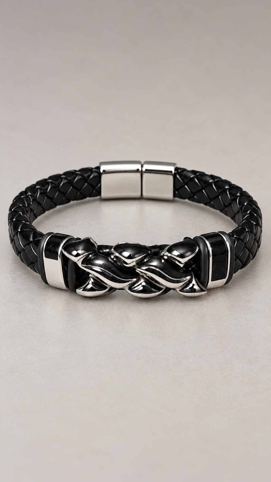 Men’s Black Braided PU Leather Bracelet