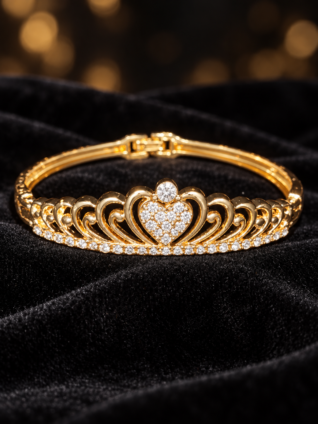 Gold-Tone Heart Tiara Bangle Bracelet