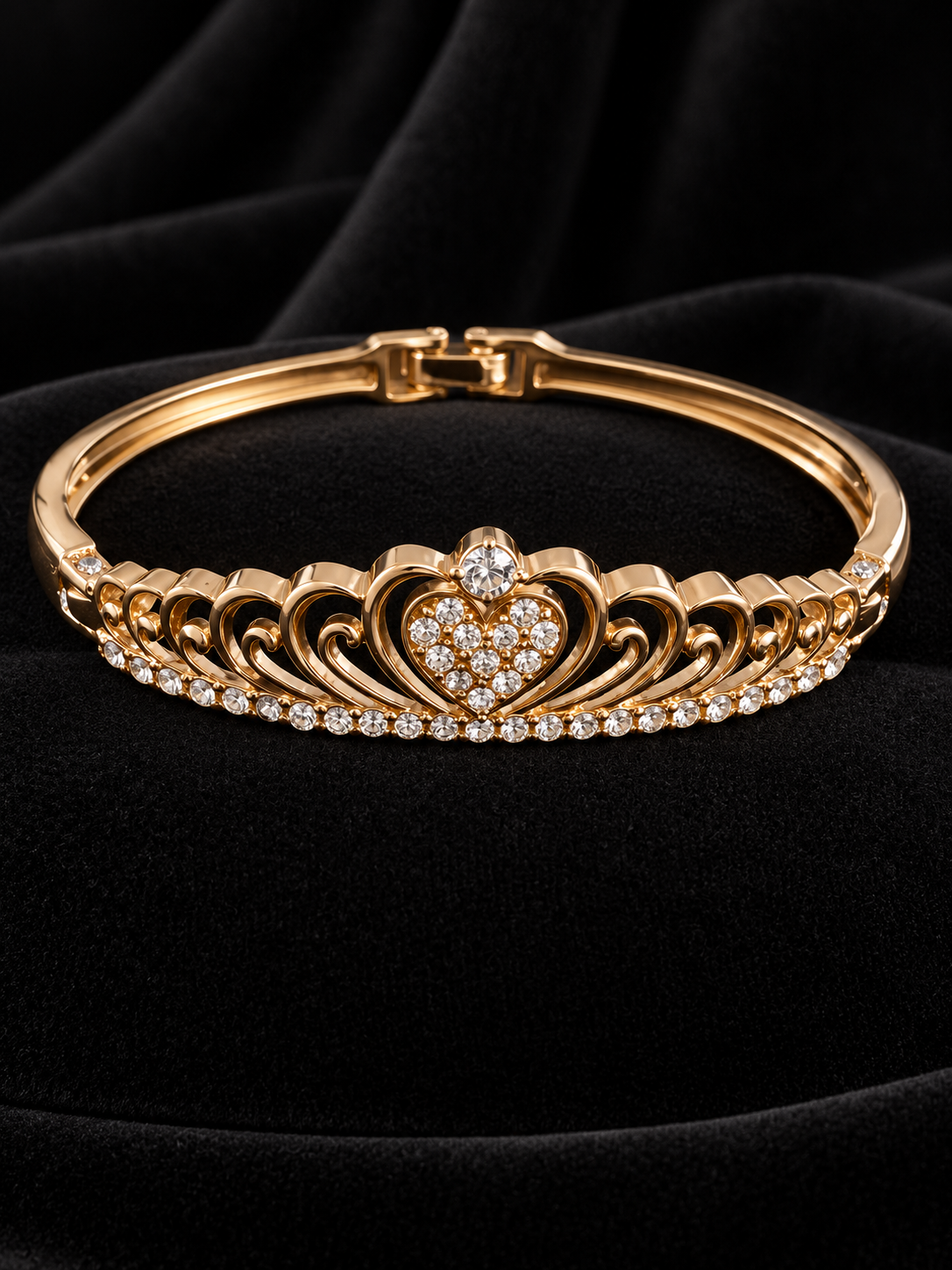 Gold-Tone Heart Tiara Bangle Bracelet