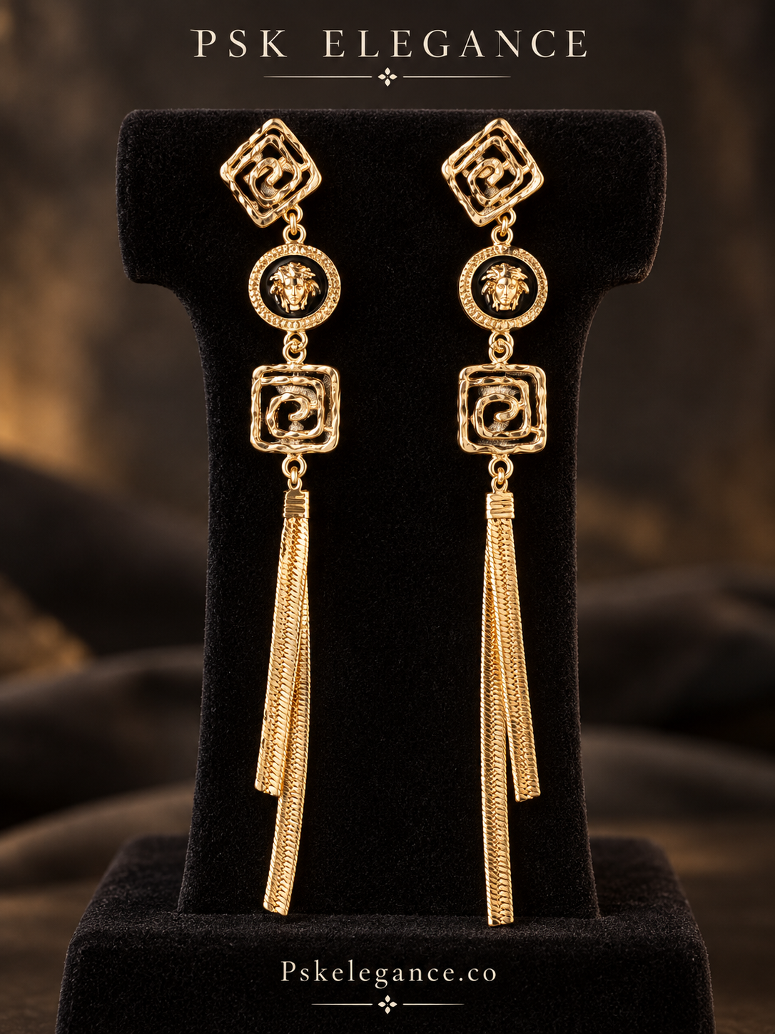 Gold-Tone Geometric Tassel Drop Earrings