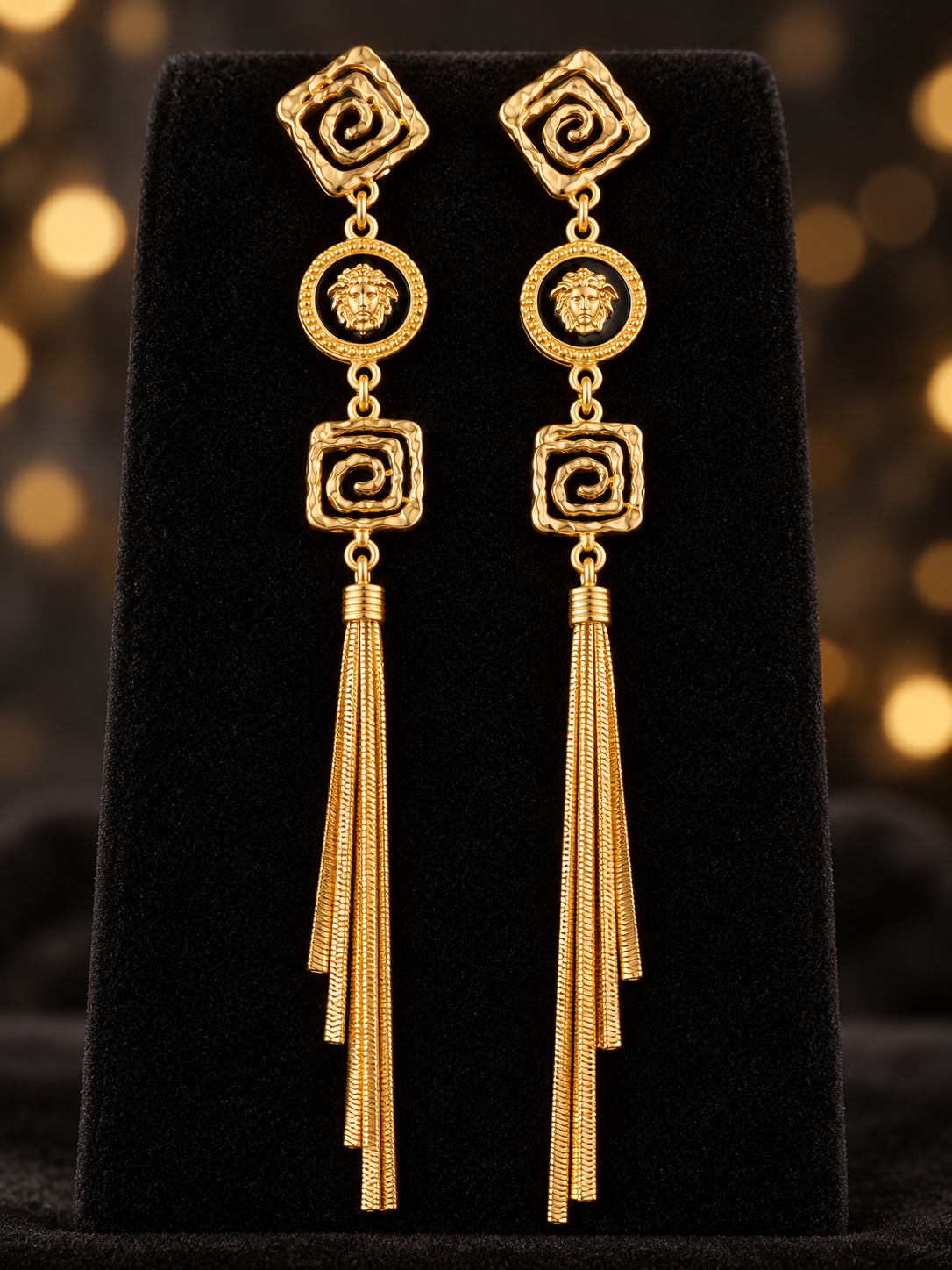 Gold-Tone Geometric Tassel Drop Earrings