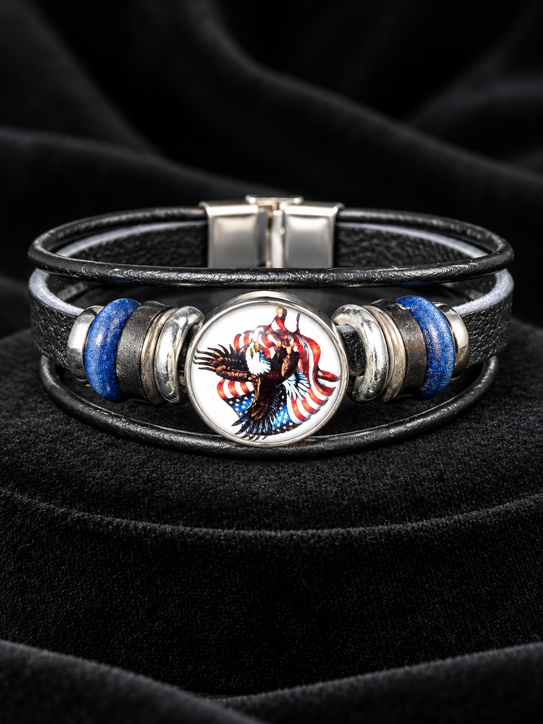 Men’s Eagle & American Flag PU Leather Bracelet