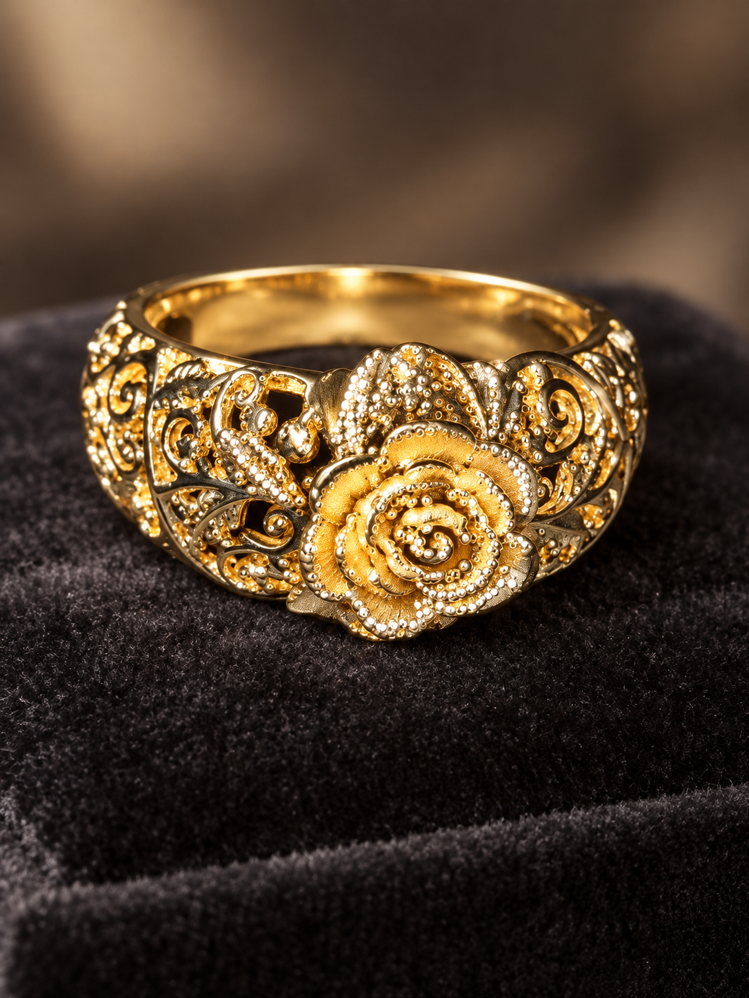 Gold-Tone Floral Filigree Statement Ring