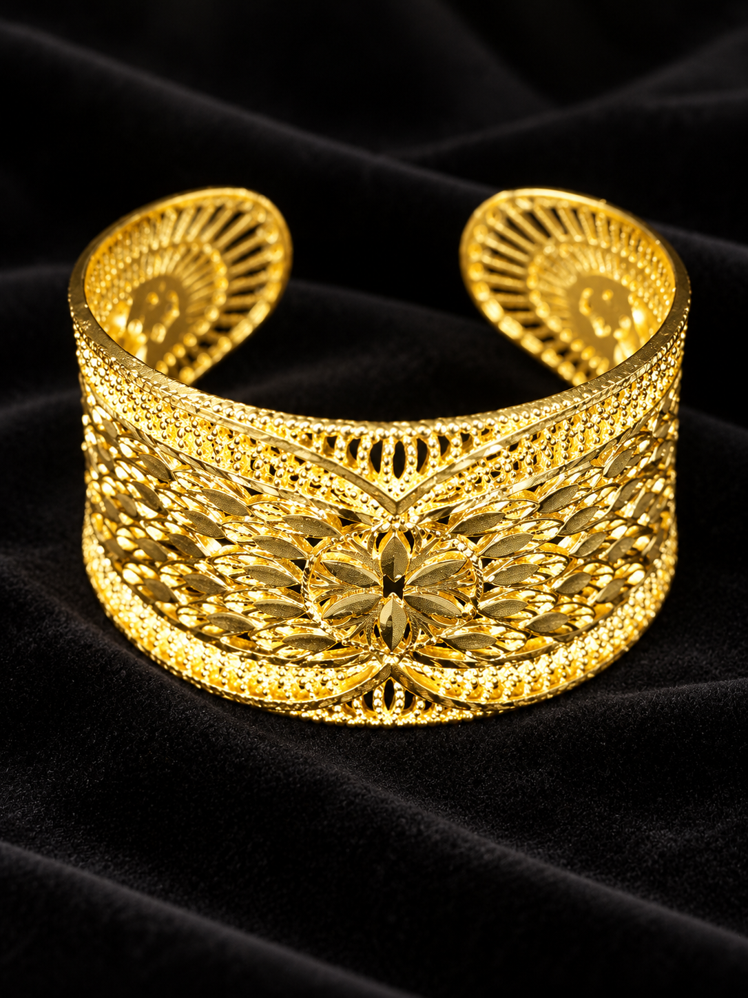 Gold-Tone Floral Filigree Wide Cuff Bracelet