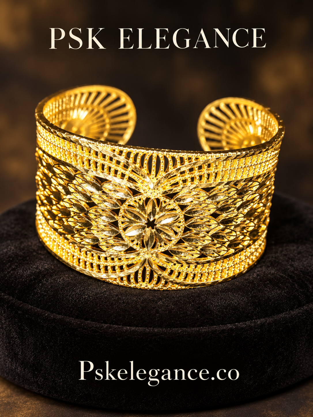 Gold-Tone Floral Filigree Wide Cuff Bracelet