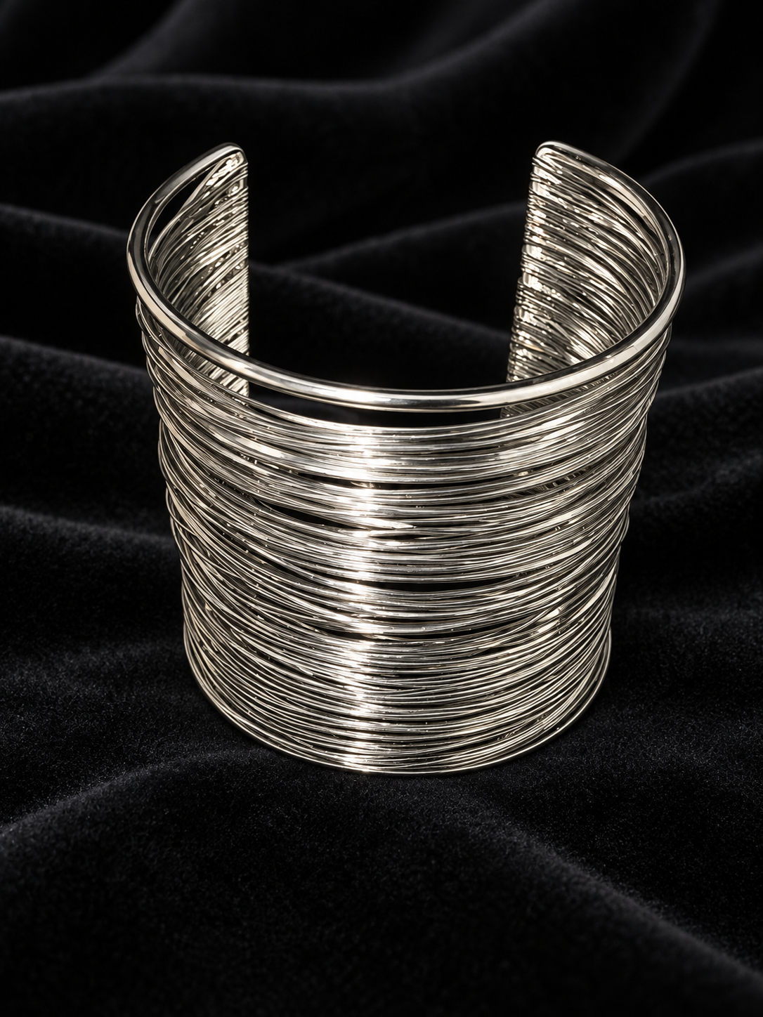 Textured Silver-Tone Open Cuff Bangle