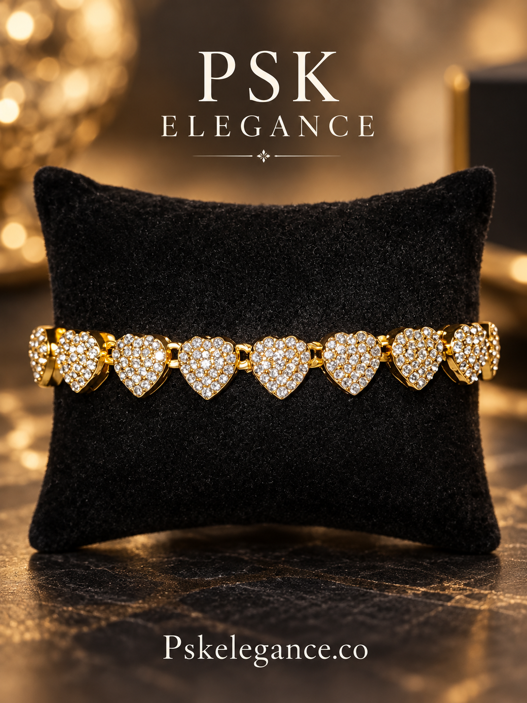 Gold-Tone Sparkling Heart Link Bracelet