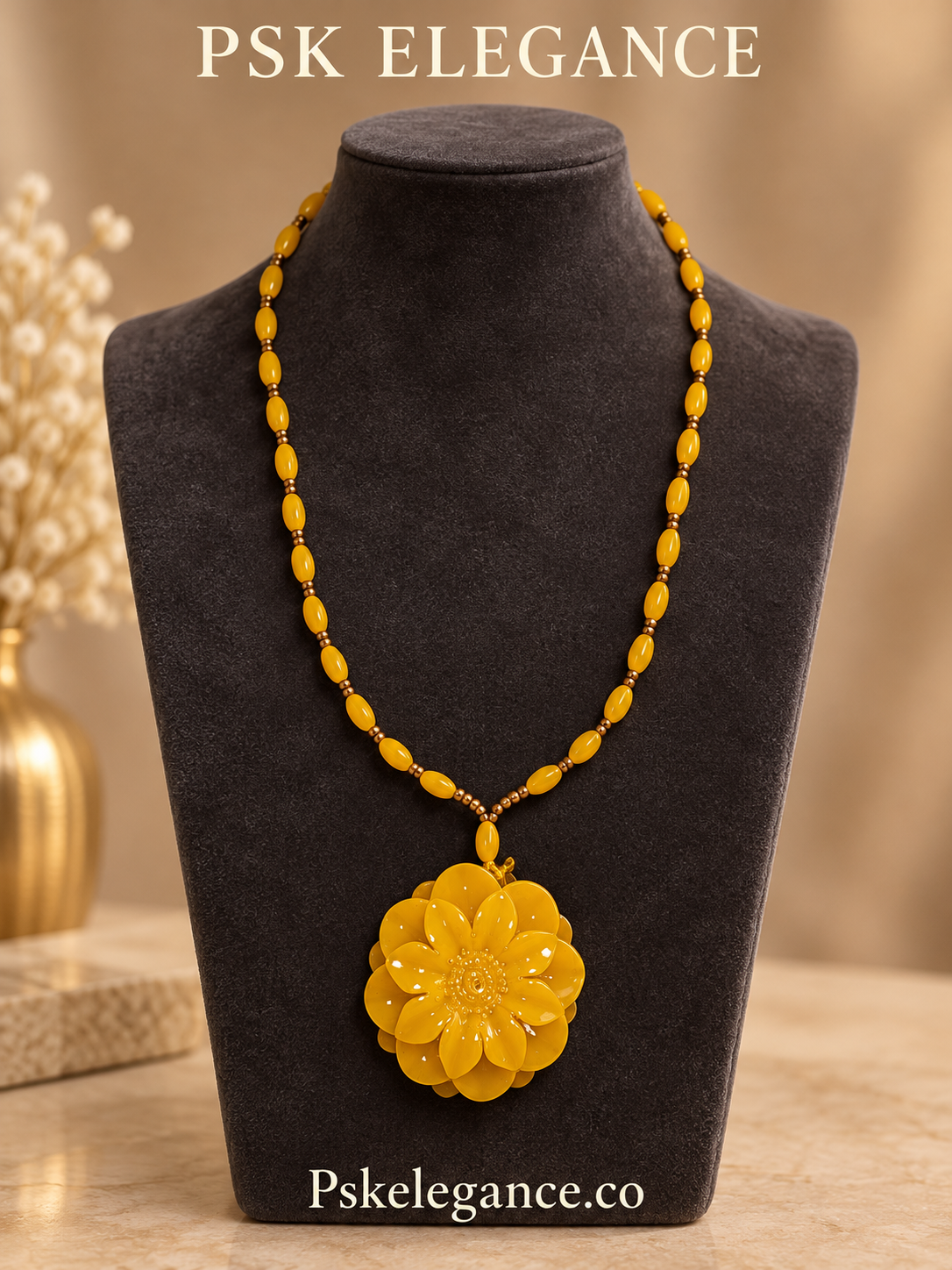 Yellow Flower Pendant Beaded Necklace