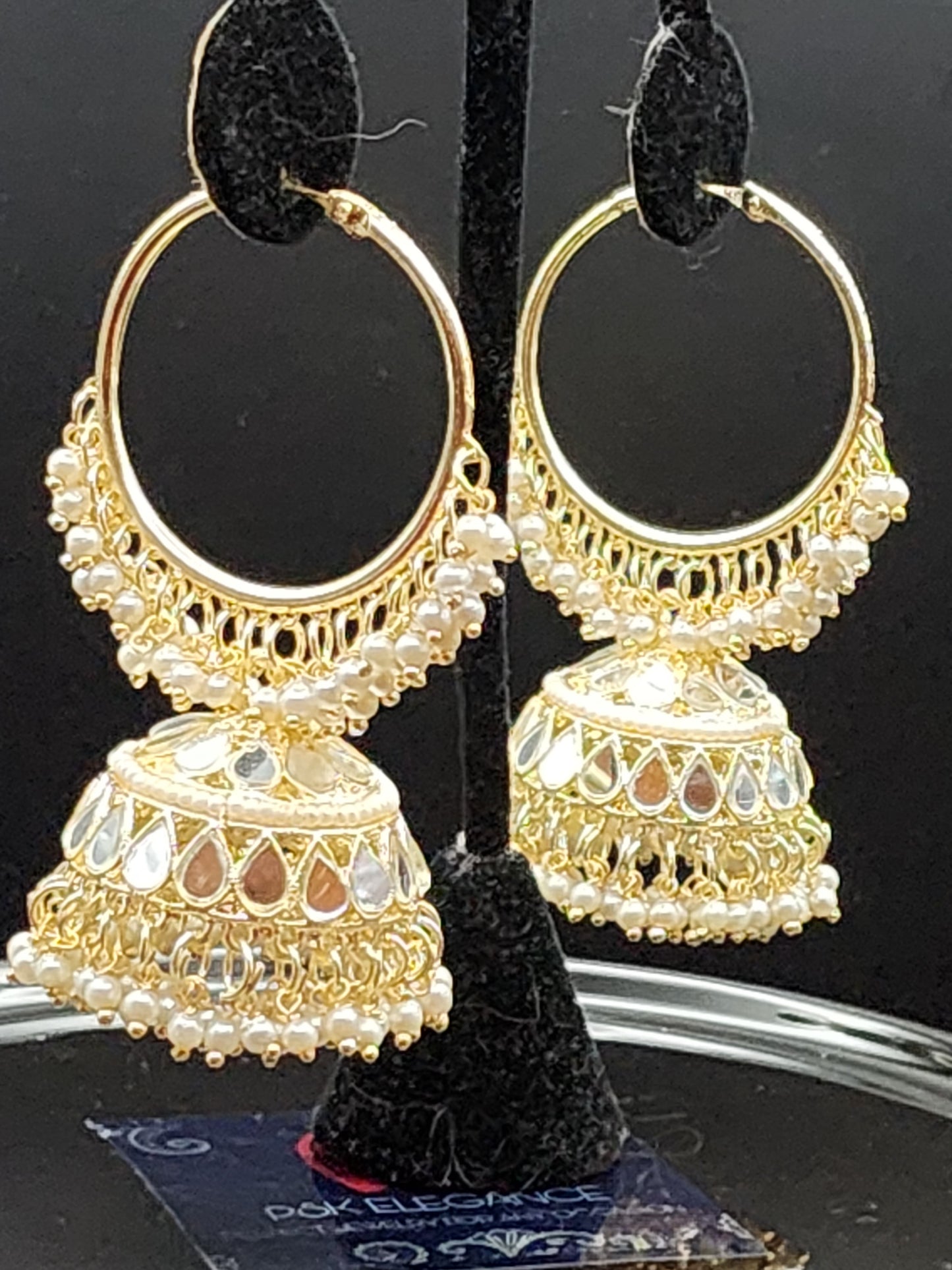 Earings Jhumkas with gold tone mirror work hoops