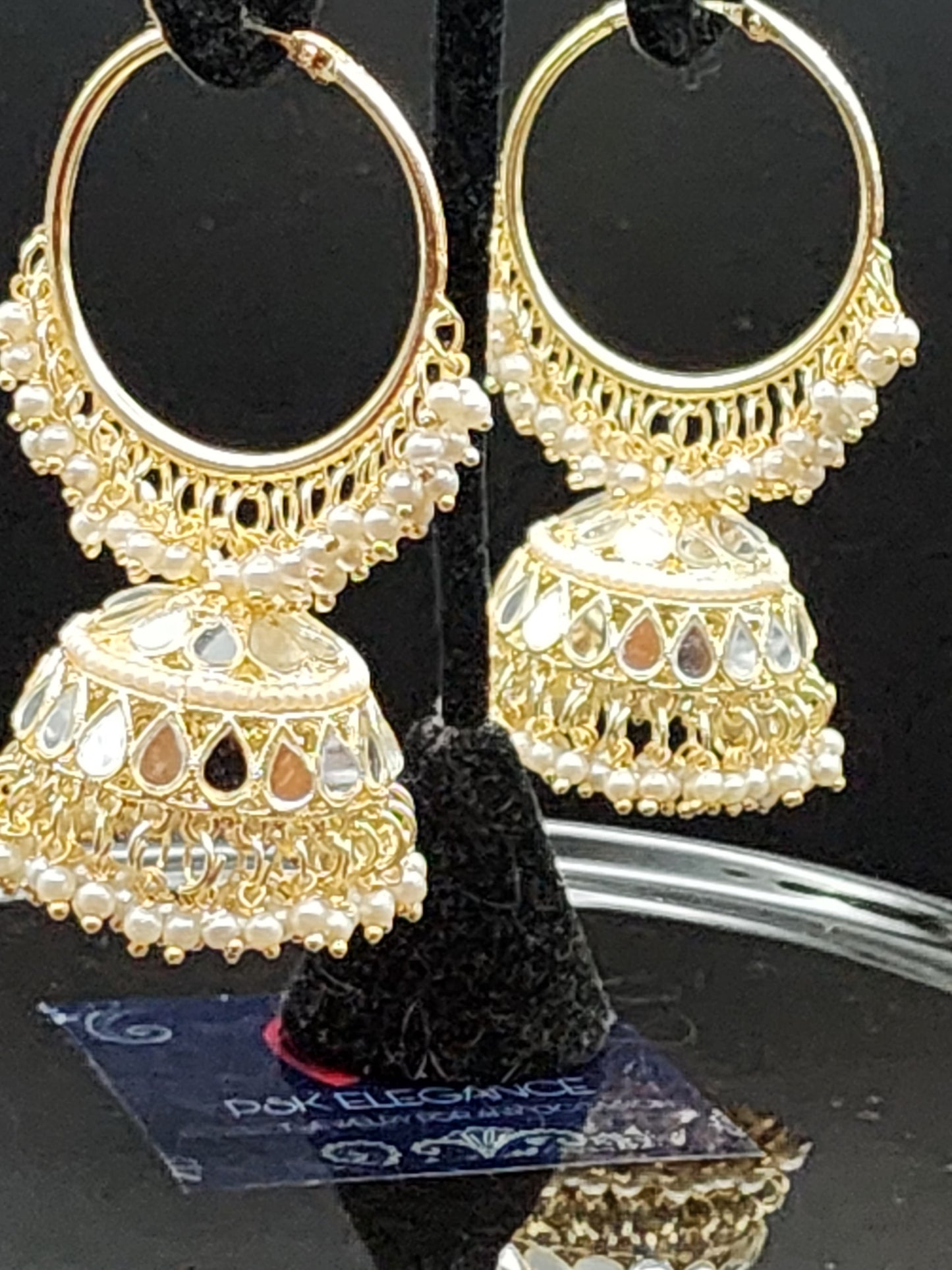 Earings Jhumkas with gold tone mirror work hoops