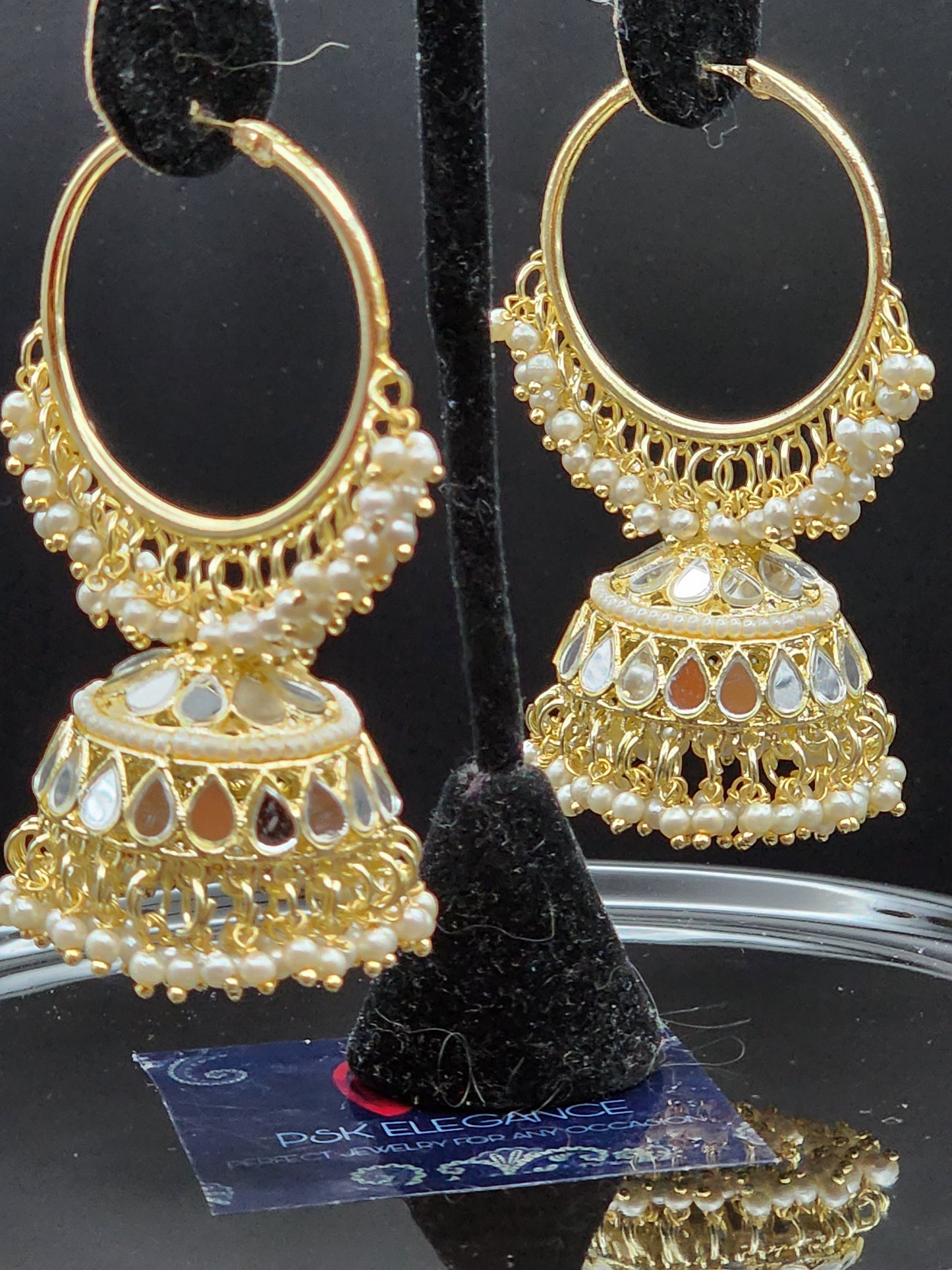 Earings Jhumkas with gold tone mirror work hoops