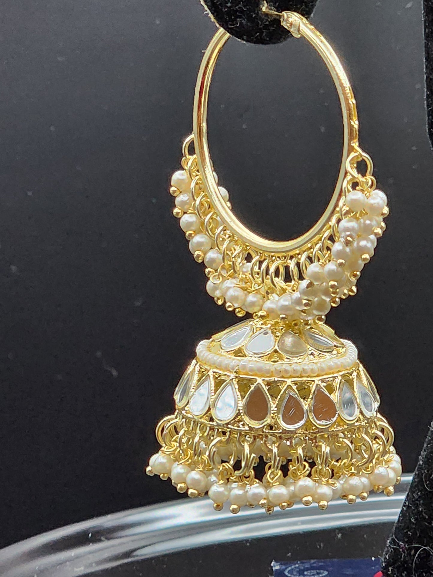 Earings Jhumkas with gold tone mirror work hoops