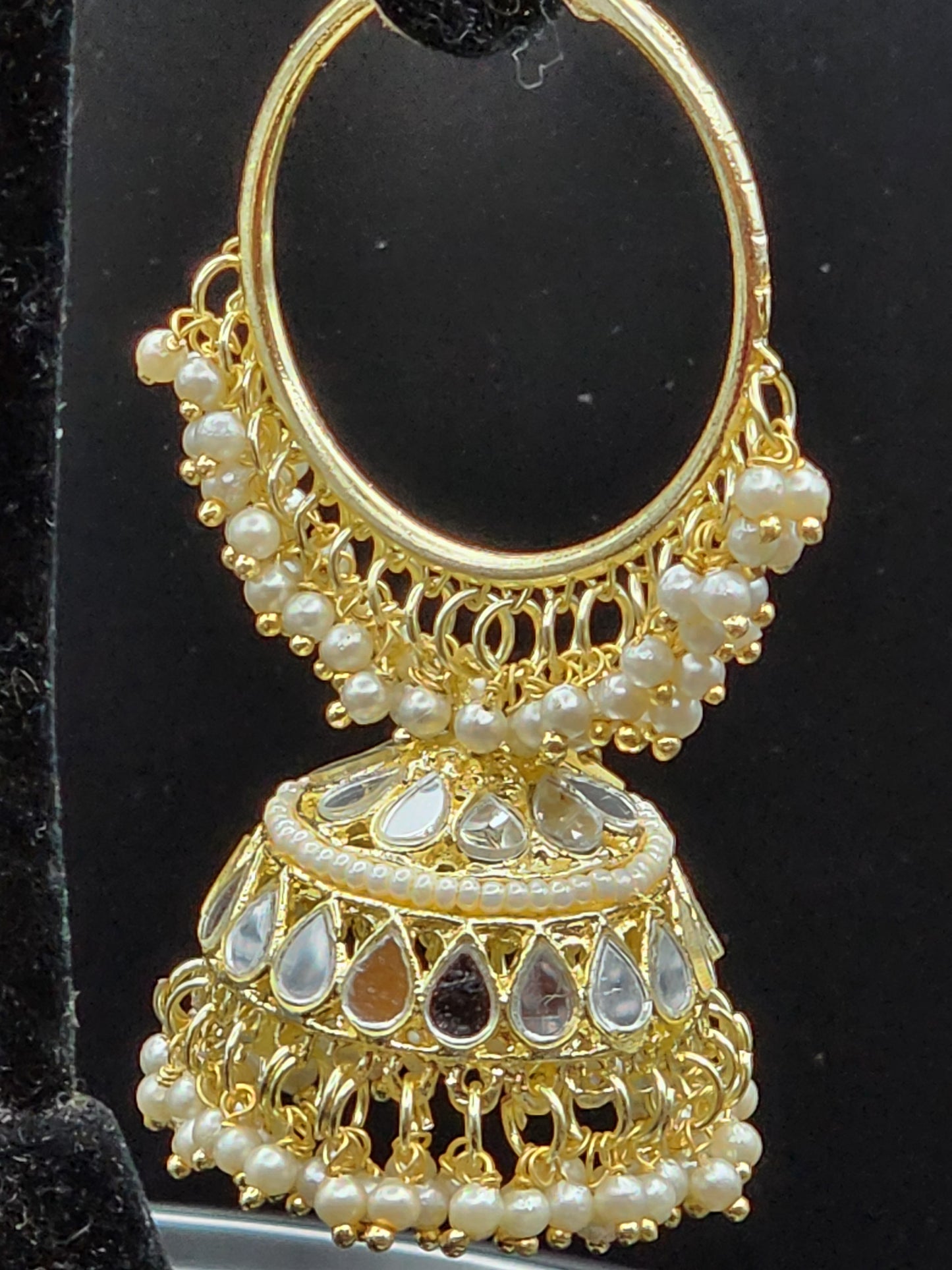 Earings Jhumkas with gold tone mirror work hoops