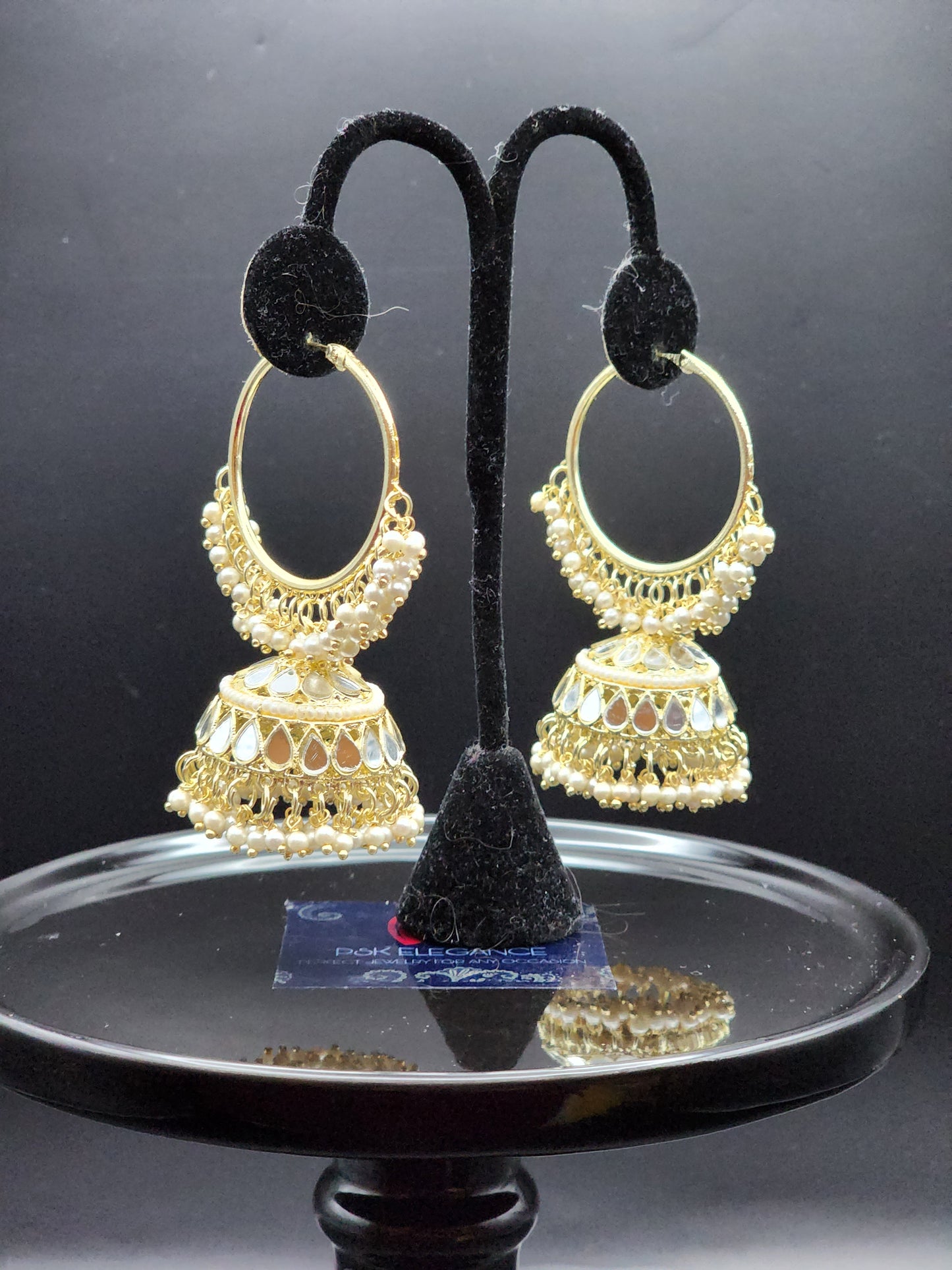 Earings Jhumkas with gold tone mirror work hoops