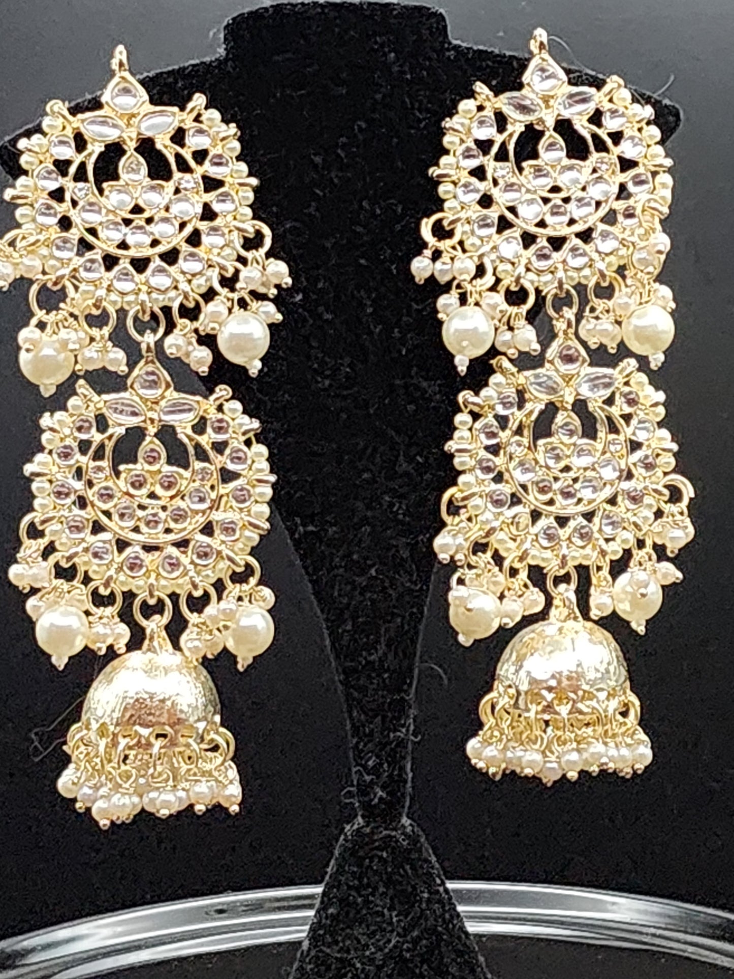 Earings Jhumkas with gold tone mirror work hoops