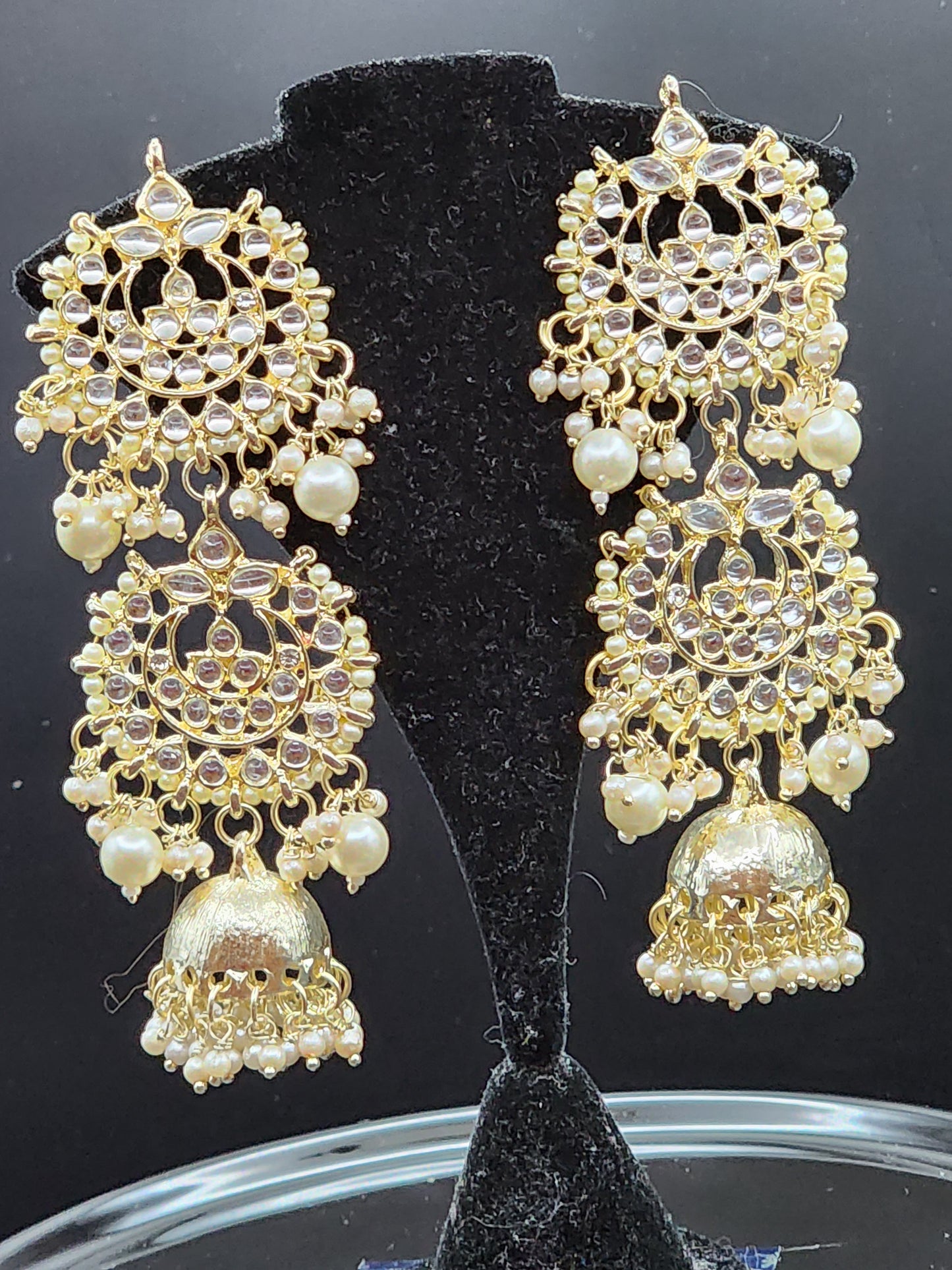 Earings Jhumkas with gold tone mirror work hoops
