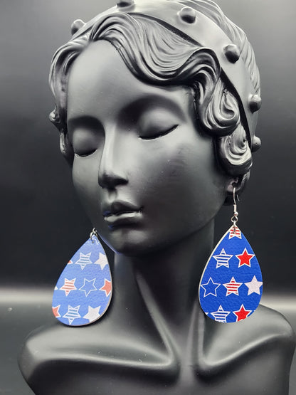 4th of July Blue Round Earrings