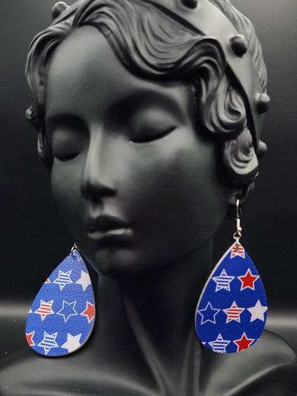 4th of July Blue Round Earrings