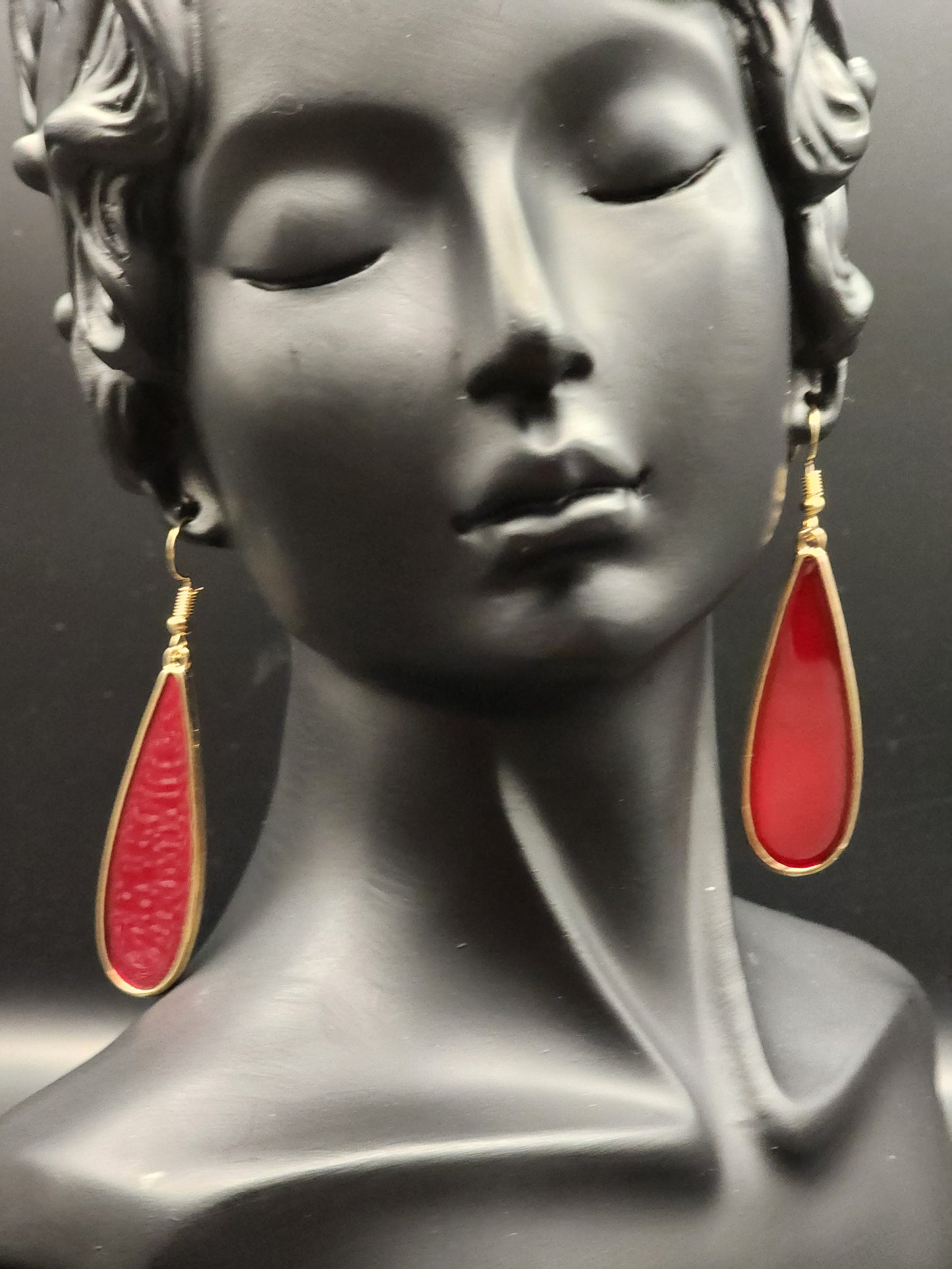 Red Drop Gold tone Earing