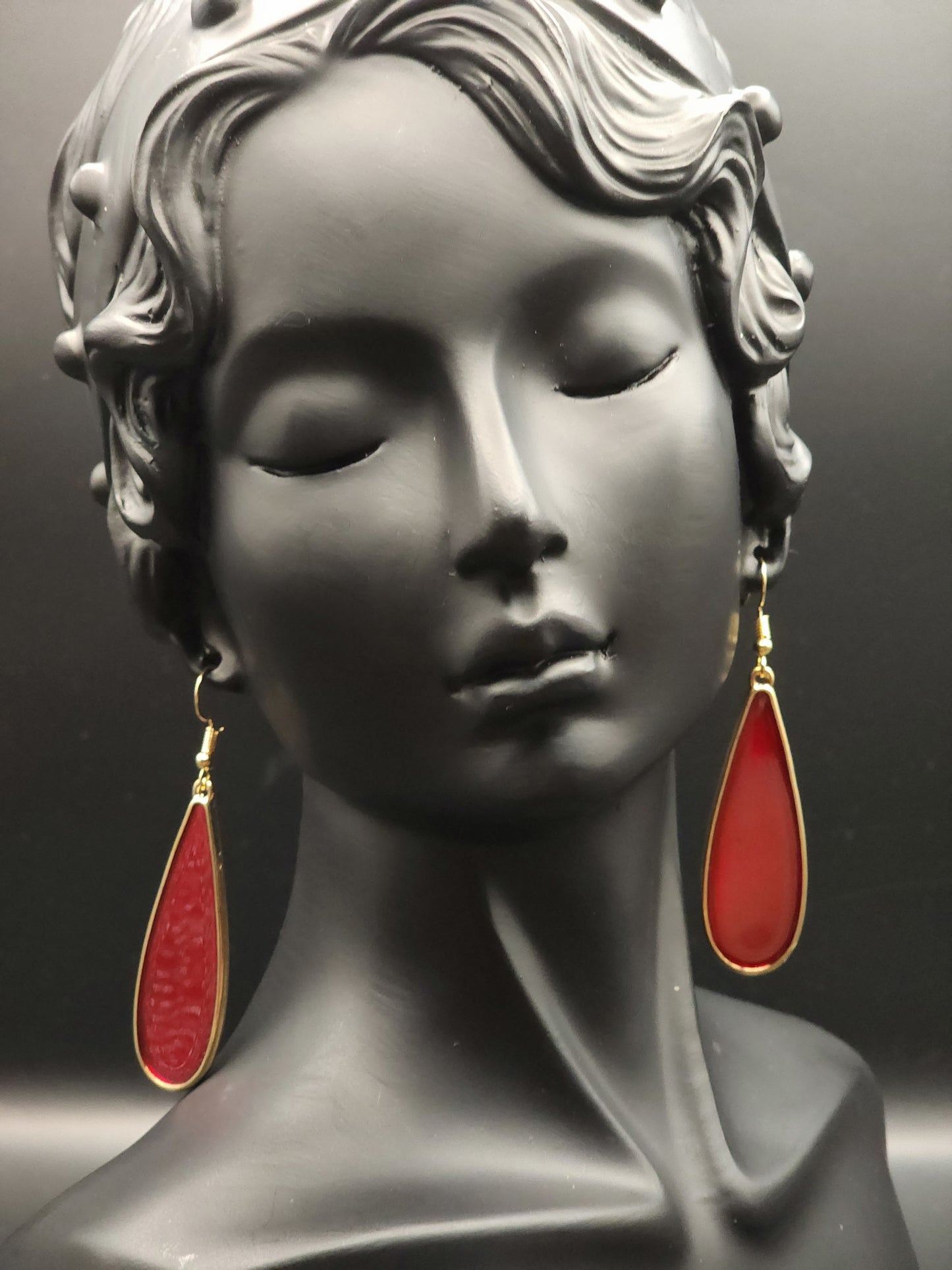 Red Drop Gold tone Earing