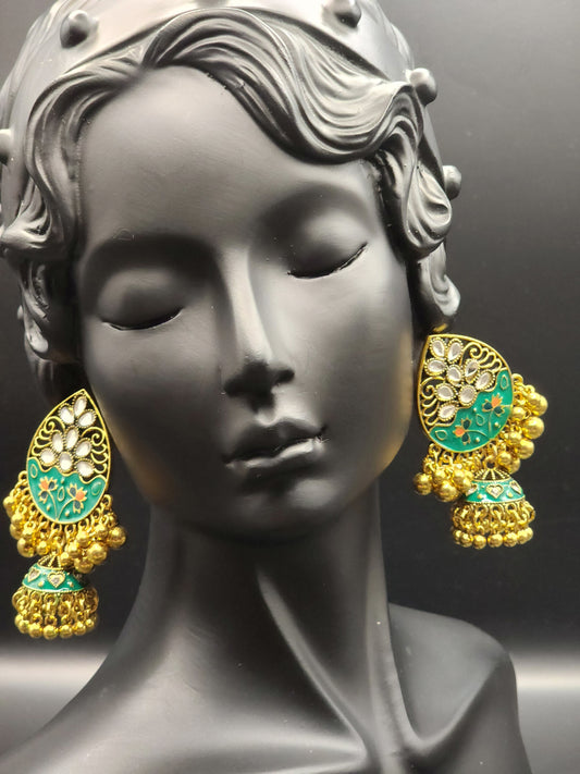 Green Gold Beads Earing