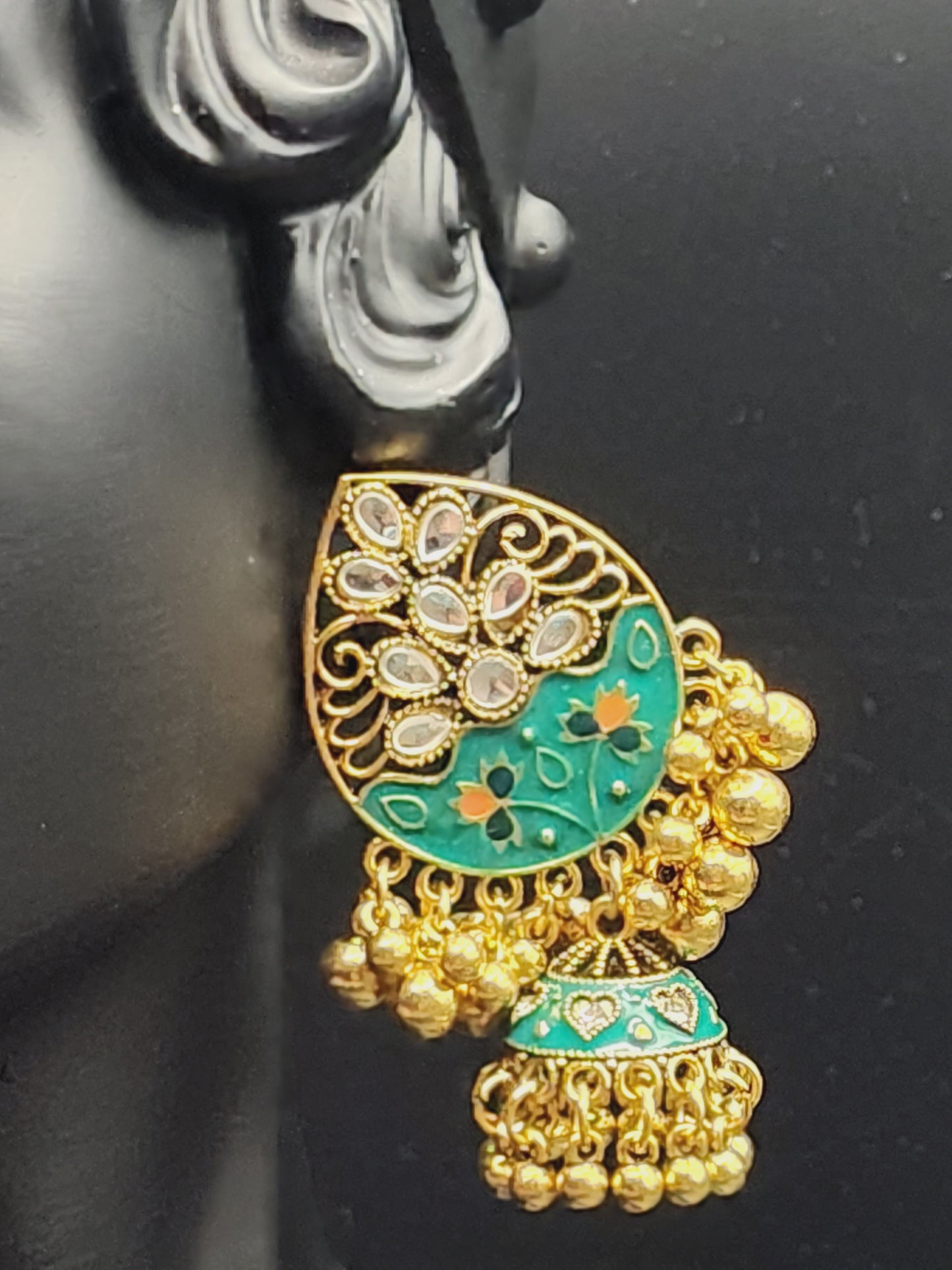 Green Gold Beads Earing