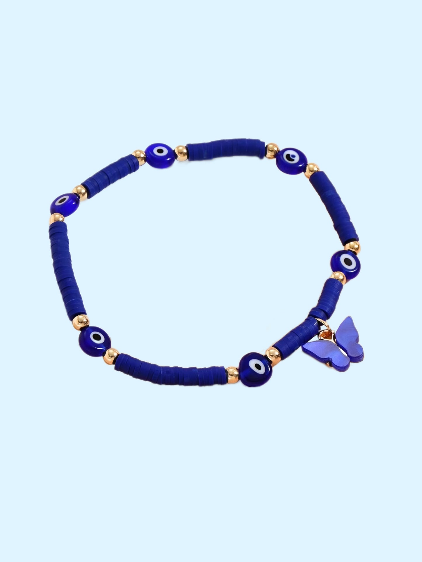 Bold Blue Evil Eye Butterfly Anklet