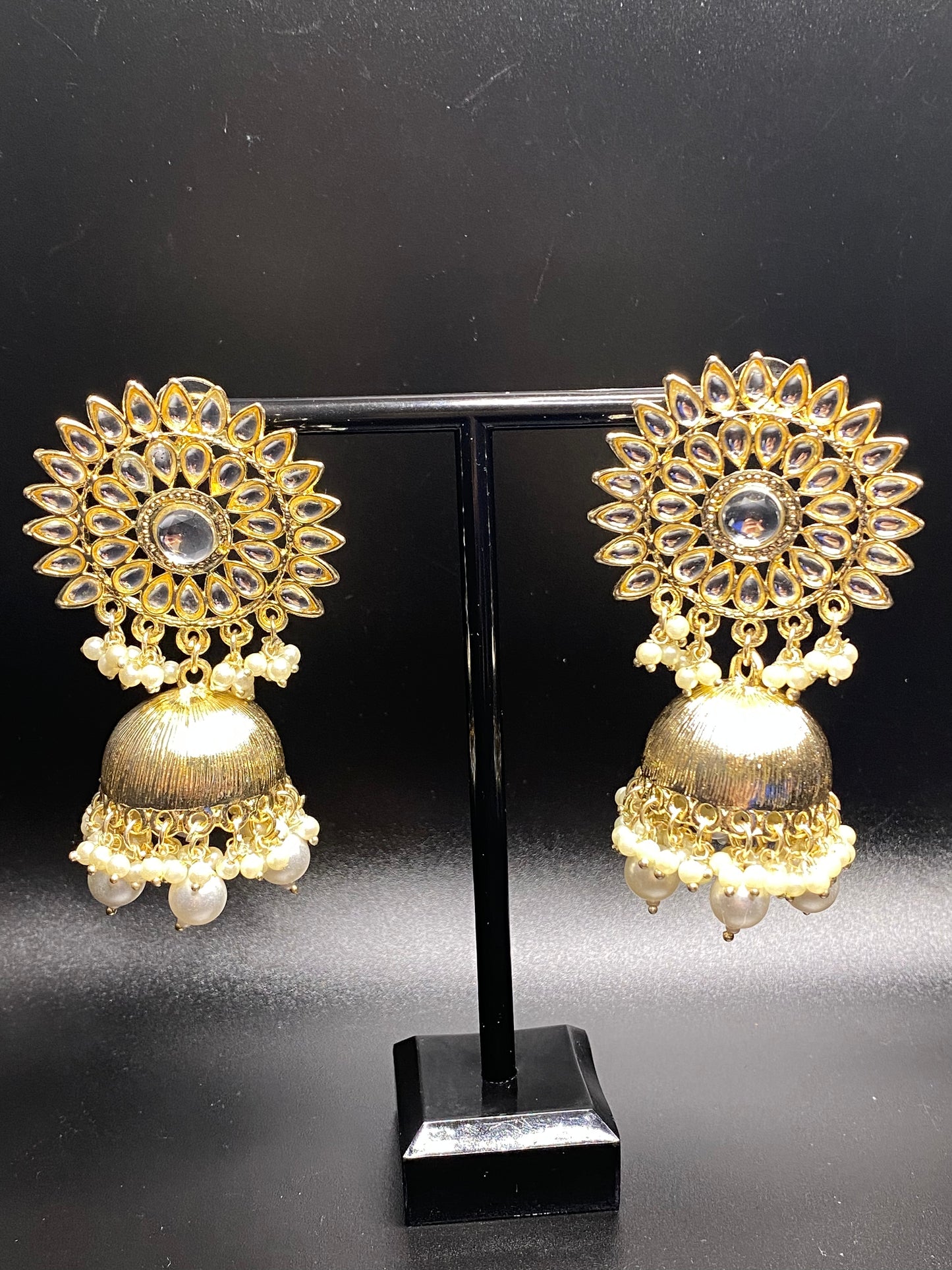 Earings Jhumkas with gold tone mirror work hoops