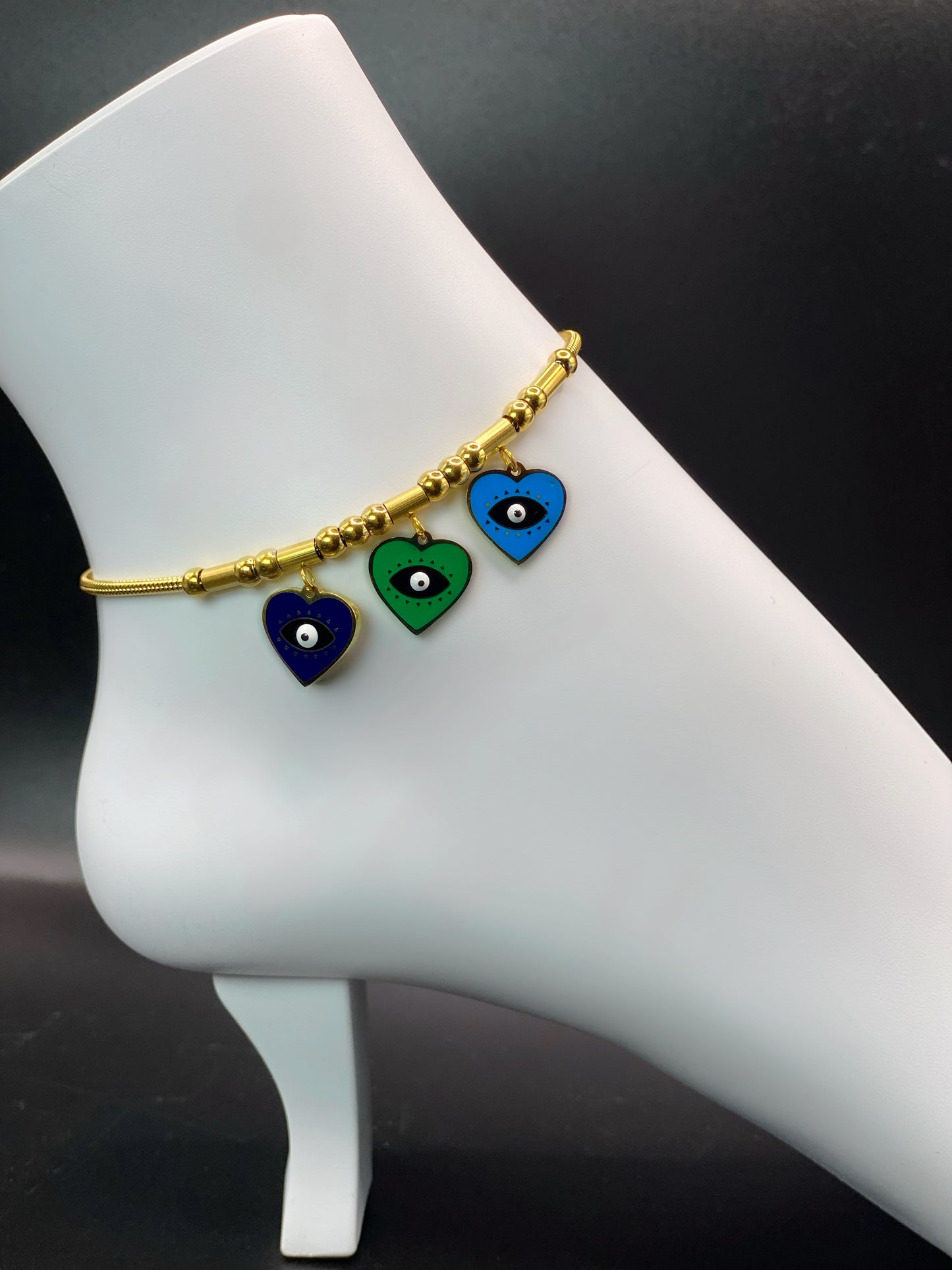 Evil Eye Heart Trio Anklet