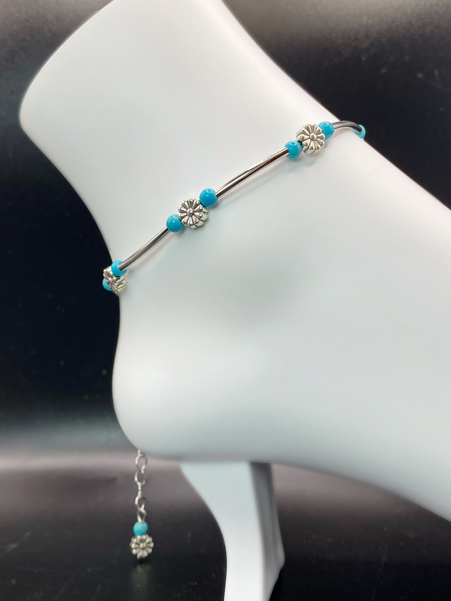 Silver Flower Blues Anklet