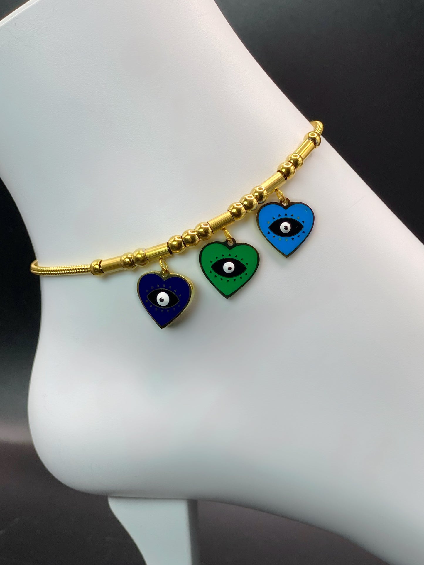 Evil Eye Heart Trio Anklet