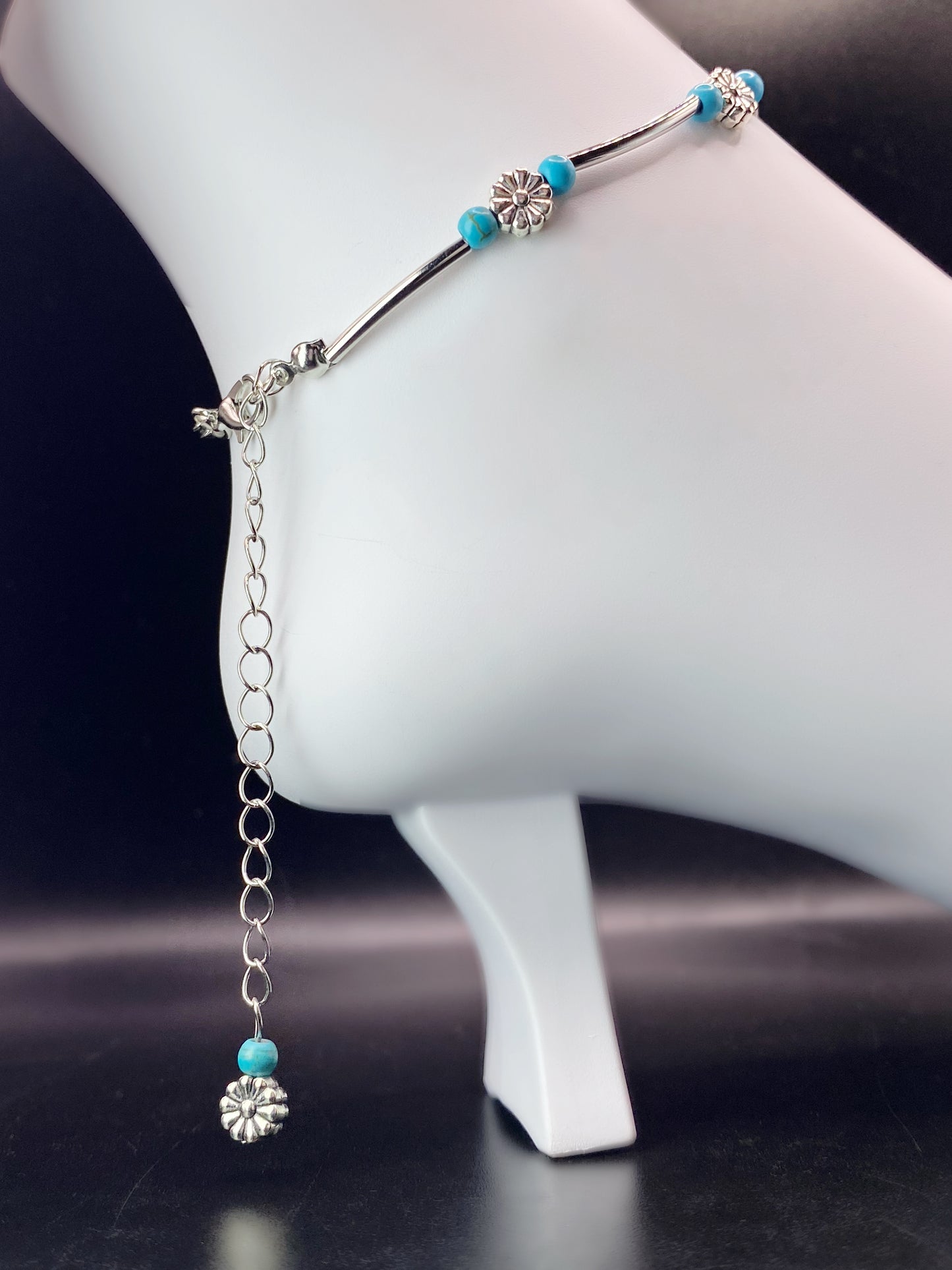 Silver Flower Blues Anklet