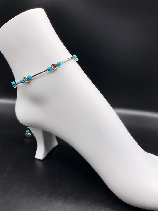 Silver Flower Blues Anklet