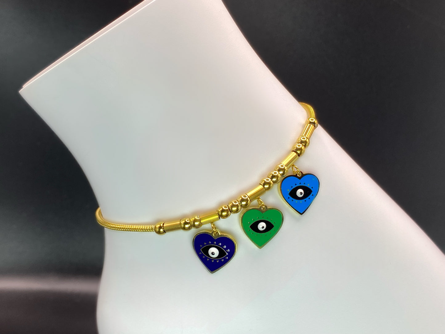 Evil Eye Heart Trio Anklet