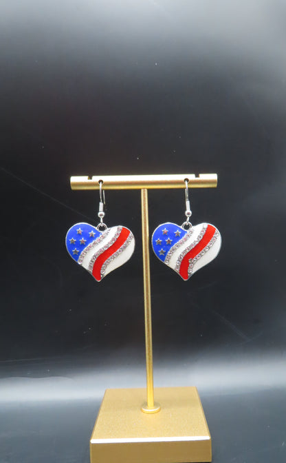 Fourth of July Heart Bling Earrings