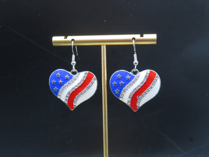 Fourth of July Heart Bling Earrings