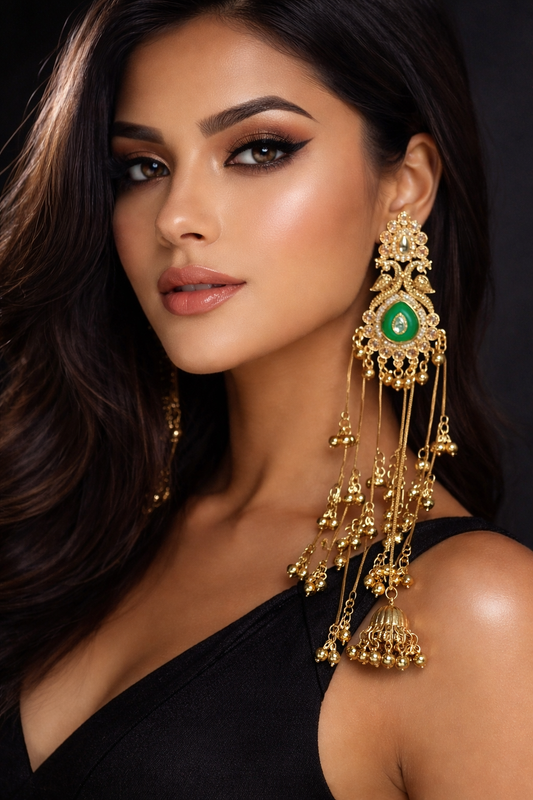 Emerald Royal Jhumka Statement Earrings
