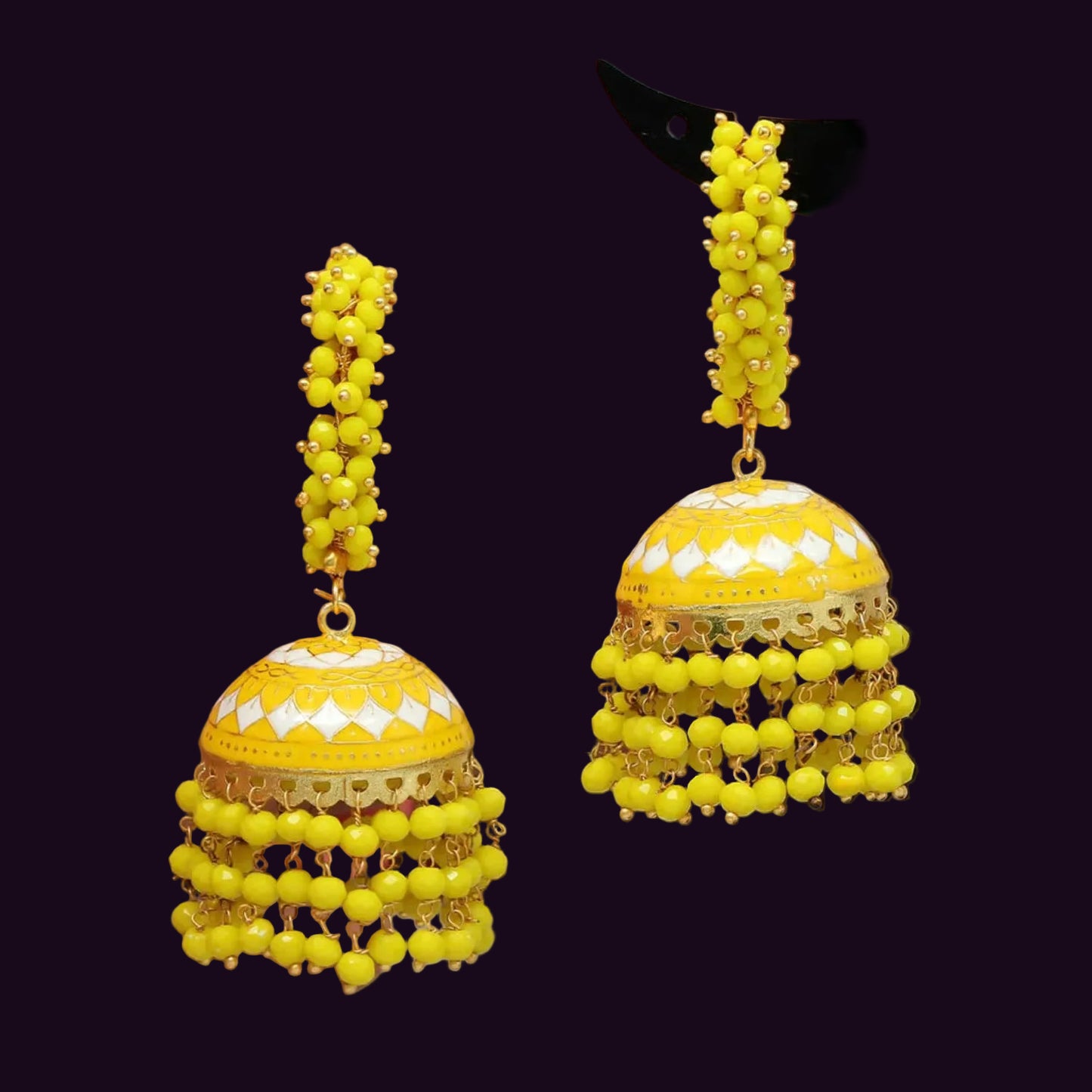 Sunshine Yellow Jhumka Earrings with Bead Drops