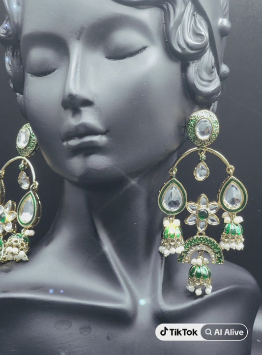Emerald Royal Jhumka Statement Earrings