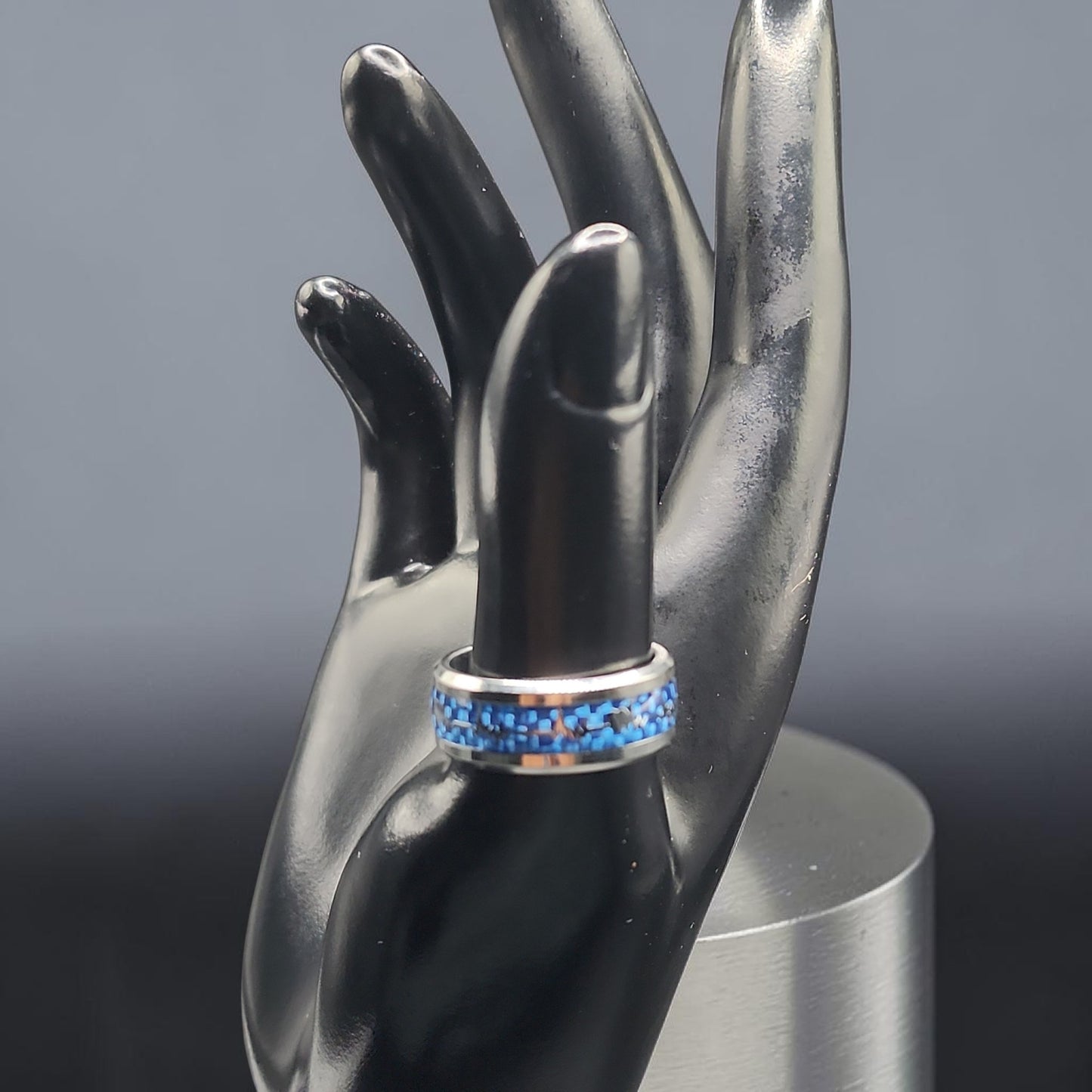 Blue Mosaic Heartbeat Ring | Stainless Steel Love Band | Minimalist Couple Jewelry