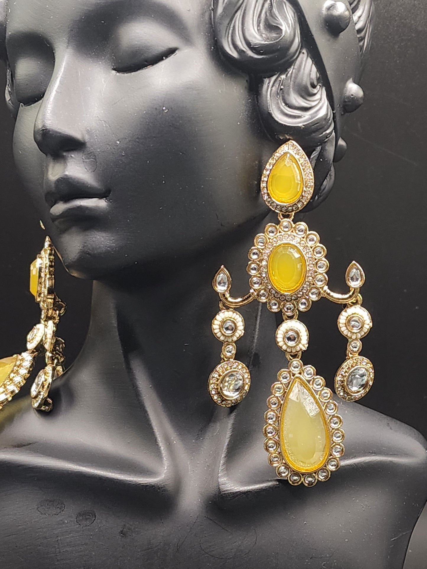 Golden Yellow Kundan Earrings 💛