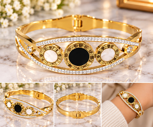 Gold-Tone Roman Numeral Crystal Cuff Bracelet
