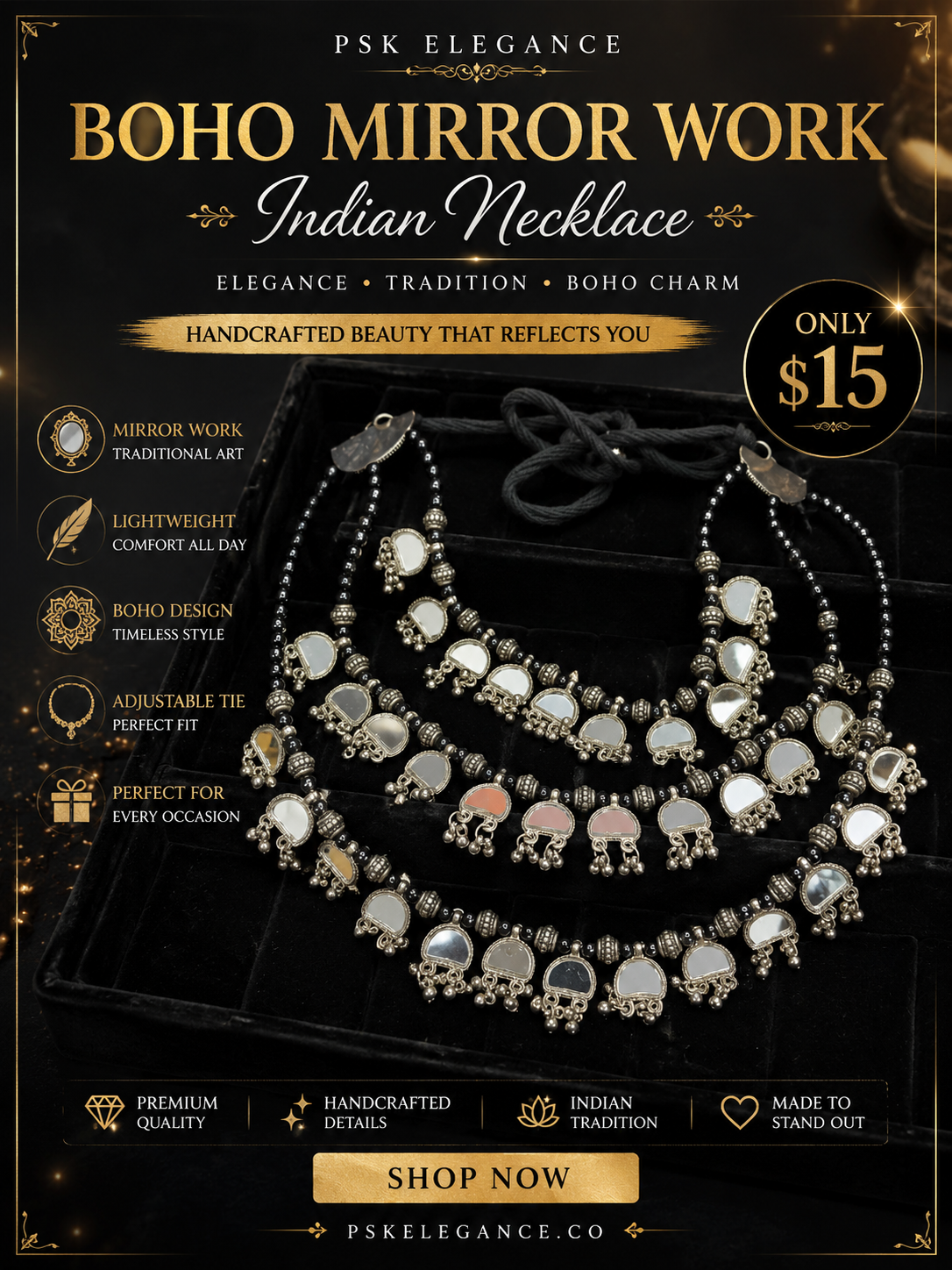 Boho Mirror Work Indian Necklace