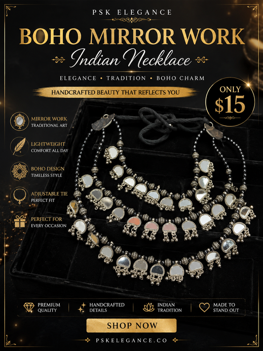 Boho Mirror Work Indian Necklace