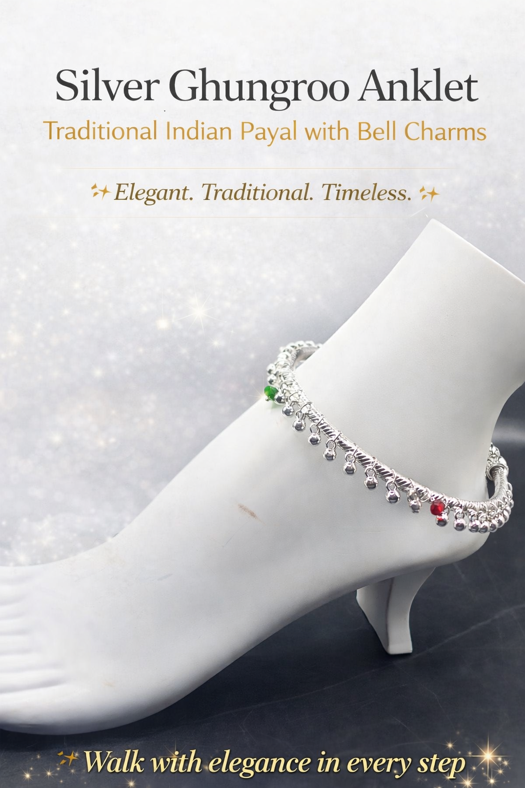 Silver Ghungroo Anklet – Traditional Indian Payal with Bell Charms