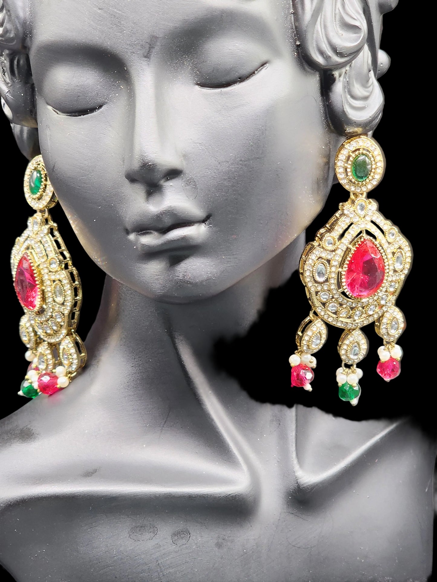 Ruby Kundan Drop Statement Earrings
