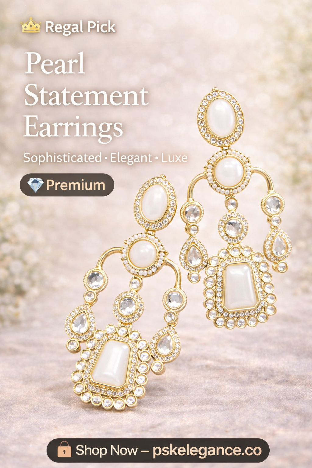 Blush Pink Kundan Statement Earrings with Crystal Drops – Feminine Luxe